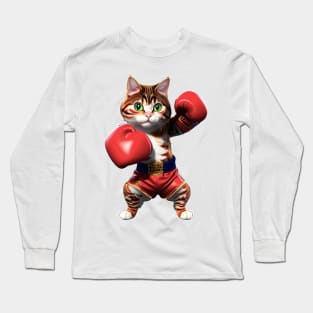 Cat boxer in red gloves Long Sleeve T-Shirt